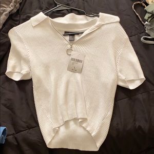 White Collared Crop Top